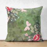 - Suet-K3766-Gorsel - Realhomes Çift Taraflı Haki Zeminde Rengarenk Çiçekler Dijital Baskılı Modern Süet Yastık Kırlent Kılıfı Realhomes