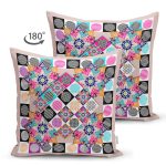 Çift Taraflı Renkli Kare Motifli Dijital Baskılı Özel Tasarım Süet Yastık Kırlent Kılıfı Realhomes