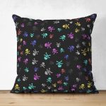 - Suet-K3771-Gorsel - Realhomes Çift Taraflı Siyah Zeminde Renkli Motifler Dijital Baskılı Modern Süet Yastık Kırlent Kılıfı Realhomes