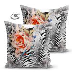- Suet-K3772-Gorsel-1 - Realhomes Çift Taraflı Zebra Desen Zeminde Çiçek Motifli Özel Tasarım Dijital Baskılı Modern Süet Yastık Kırlent Kılıfı Realhomes