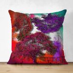 - Suet-K3775-Gorsel - Realhomes Çift Taraflı Renkli Zeminde Mor Ağaçlar Özel Tasarım Dijital Baskılı Modern Süet Yastık Kırlent Kılıfı Realhomes