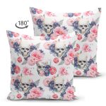 - Suet-K3777-Gorsel-1 - Realhomes Çift Taraflı Beyaz Zeminde Kurukafa Motifli Özel Tasarım Dijital Baskılı Modern Süet Yastık Kırlent Kılıfı Realhomes