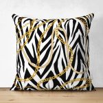 - Suet-K3778-Gorsel - Realhomes Çift Taraflı Zebra Zeminde Zincir Desen Özel Tasarım Dijital Baskılı Modern Süet Yastık Kırlent Kılıfı Realhomes