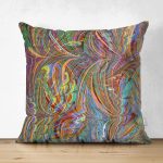 Çift Taraflı Suluboya Desenli Dijital Baskılı Modern Süet Yastık Kırlent Kılıfı Realhomes