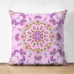 - Suet-K3781-Gorsel - Realhomes Çift Taraflı Pembe Zeminde Damask Desenli Özel Tasarım Dijital Baskılı Modern Süet Yastık Kırlent Kılıfı Realhomes