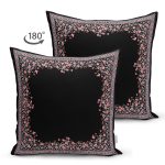 - Suet-K3794-Gorsel-1 - Realhomes Çift Taraflı Siyah Zeminde Pembe Çiçekler Özel Tasarım Dijital Baskılı Modern Süet Yastık Kırlent Kılıfı Realhomes