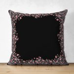 - Suet-K3794-Gorsel - Realhomes Çift Taraflı Siyah Zeminde Pembe Çiçekler Özel Tasarım Dijital Baskılı Modern Süet Yastık Kırlent Kılıfı Realhomes