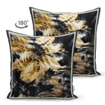 - Suet-K3795-Gorsel-1 - Realhomes Çift Taraflı Siyah ve Gold Uyumu Özel Tasarım Dijital Baskılı Modern Süet Yastık Kırlent Kılıfı Realhomes