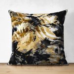 - Suet-K3795-Gorsel - Realhomes Çift Taraflı Siyah ve Gold Uyumu Özel Tasarım Dijital Baskılı Modern Süet Yastık Kırlent Kılıfı Realhomes