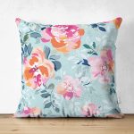 - Suet-K3826-Gorsel - Realhomes Çift Taraflı Açık Mavi Zeminde Rengarenk Çiçekler Dijital Baskılı Modern Süet Yastık Kırlent Kılıfı Realhomes