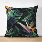 - Suet-K3829-Gorsel - Realhomes Çift Taraflı Soyut Tarzda Tropikal Yaprak Desenli Dijital Baskılı Modern Süet Yastık Kırlent Kılıfı Realhomes