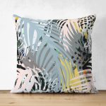 - Suet-K3830-Gorsel - Realhomes Çift Taraflı Soyut Tarzda Tropikal Yaprak Desenli Dijital Baskılı Modern Süet Yastık Kırlent Kılıfı Realhomes