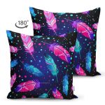 Çift Taraflı Lacivert Zeminde Renkli Tüyler Desenli Süet Yastık Kırlent Kılıfı Realhomes