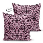 Çift Taraflı Pembe Zeminde Siyah Motifler Dijital Baskılı Modern Süet Yastık Kırlent Kılıfı Realhomes