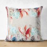 - Suet-K3844-Gorsel - Realhomes Çift Taraflı Krem Zeminde Çiçek Desenli Özel Tasarım Dijital Baskılı Modern Süet Yastık Kırlent Kılıfı Realhomes