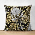 - Suet-K3854-Gorsel - Realhomes Çift Taraflı Altın Ve Çiçekli Özel Tasarım Dijital Baskılı Modern Süet Yastık Kırlent Kılıfı Realhomes