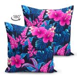 - Suet-K3859-Gorsel-1 - Realhomes Çift Taraflı Mavi Zeminde Rengarenk Çiçekler Dijital Baskılı Modern Süet Yastık Kırlent Kılıfı Realhomes