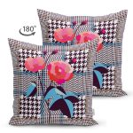 - Suet-K3862-Gorsel-1 - Realhomes Çift Taraflı Ekose Zeminde Kırmızı Çiçekler Dijital Baskılı Modern Süet Yastık Kırlent Kılıfı Realhomes