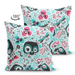 - Suet-K3864-Gorsel-1 - Realhomes Çift Taraflı Neşeli Baykuşlar Dijital Baskılı Modern Süet Yastık Kırlent Kılıfı Realhomes