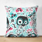 - Suet-K3864-Gorsel - Realhomes Çift Taraflı Neşeli Baykuşlar Dijital Baskılı Modern Süet Yastık Kırlent Kılıfı Realhomes