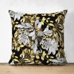 - Suet-K3873-Gorsel - Realhomes Çift Taraflı Altın Ve Çiçek Motifli Özel Tasarım Dijital Baskılı Modern Süet Yastık Kırlent Kılıfı Realhomes