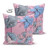 - Suet-K3878-Gorsel-1 - Realhomes Çift Taraflı Pembe Zeminde Mavi Zambak Motifli Dijital Baskılı Modern Süet Yastık Kırlent Kılıfı Realhomes