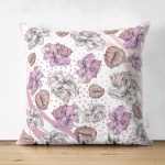 - Suet-K3880-Gorsel - Realhomes Çift Taraflı Pembe Puanlı Zeminde Çiçekli Özel Tasarım Dijital Baskılı Modern Süet Yastık Kırlent Kılıfı Realhomes