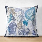 - Suet-K3881-Gorsel - Realhomes Çift Taraflı Beyaz Zeminde Mavi Yaprak Motifli Dijital Baskılı Modern Süet Yastık Kırlent Kılıfı Realhomes