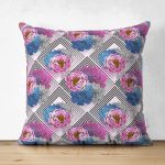 - Suet-K3884-Gorsel - Realhomes Çift Taraflı Kareli Renkli Motifler Dijital Baskılı Modern Süet Yastık Kırlent Kılıfı Realhomes