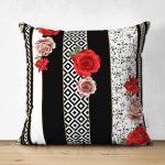 - Suet-K3897-Gorsel - Realhomes Çift Taraflı Kırmızı Gül Figürlü Özel Tasarım Dijital Baskılı Modern Süet Yastık Kırlent Kılıfı Realhomes