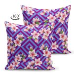 - Suet-K3898-Gorsel-1 - Realhomes Çift Taraflı Geometrik Zeminde Çiçek Motifli Özel Tasarım Dijital Baskılı Modern Süet Yastık Kırlent Kılıfı Realhomes
