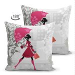- Suet-K39-Gorsel-1 - Realhomes Çift Taraflı Şemsiyeli Kadın İllüstrasyon Dijital Baskılı Dekoratif Süet Yastık Kırlent Kılıfı Realhomes