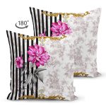 - Suet-K3904-Gorsel-1 - Realhomes Çift Taraflı Çizgili Zeminde Çiçek Desenli Özel Tasarım Dijital Baskılı Modern Süet Yastık Kırlent Kılıfı Realhomes