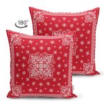 Çift Taraflı Kırmızı Zeminde Etnik Motifler Dijital Baskılı Modern Süet Yastık Kırlent Kılıfı Realhomes