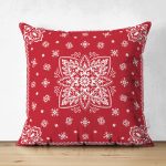 Çift Taraflı Kırmızı Zeminde Etnik Motifler Dijital Baskılı Modern Süet Yastık Kırlent Kılıfı Realhomes