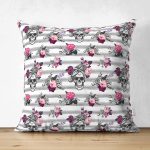 - Suet-K3916-Gorsel - Realhomes Çift Taraflı Kuru Kafa Ve Gül Motifli Özel Tasarım Dijital Baskılı Modern Süet Yastık Kırlent Kılıfı Realhomes