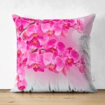 - Suet-K3917-Gorsel - Realhomes Çift Taraflı Pembe Orkide Motifli Dijital Baskılı Modern Süet Yastık Kırlent Kılıfı Realhomes