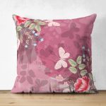 Çift Taraflı Pembe Zeminde Kelebek Desenli Dijital Baskılı Modern Süet Yastık Kırlent Kılıfı Realhomes
