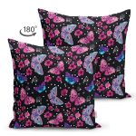 - Suet-K3931-Gorsel-1 - Realhomes Çift Taraflı Siyah Zeminde Çiçek Ve Kelebek Desenli Dijital Baskılı Özel Tasarım Modern Süet Yastık Kırlent Kılıfı Realhomes