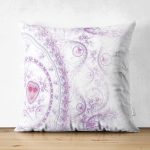 - Suet-K3937-Gorsel - Realhomes Çift Taraflı Beyaz Zeminde Mor Motifli Özel Tasarım Dijital Baskılı Modern Süet Yastık Kırlent Kılıfı Realhomes