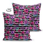 - Suet-K3944-Gorsel-1 - Realhomes Çift Taraflı Çizgili Zeminde Rengarenk Çiçekler Dijital Baskılı Modern Süet Yastık Kırlent Kılıfı Realhomes