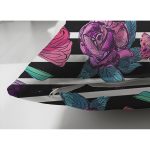 - Suet-K3944-Gorsel-2 - Realhomes Çift Taraflı Çizgili Zeminde Rengarenk Çiçekler Dijital Baskılı Modern Süet Yastık Kırlent Kılıfı Realhomes