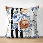 - Suet-K3946-Gorsel - Realhomes Çift Taraflı Geometrik Desenler Üzerinde Çiçek Desenli Özel Tasarım Dijital Baskılı Modern Süet Yastık Kırlent Kılıfı Realhomes