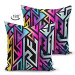 - Suet-K3950-Gorsel-1 - Realhomes Çift Taraflı Siyah Zeminde Renkli Geometrik Desenli Özel Tasarım Dijital Baskılı Modern Süet Yastık Kırlent Kılıfı Realhomes