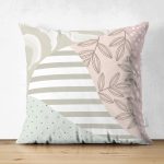 - Suet-K3955-Gorsel - Realhomes Çift Taraflı Yaprak Ve Puanlı Özel Tasarım Dijital Baskılı Modern Süet Yastık Kırlent Kılıfı Realhomes