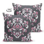 - Suet-K3961-Gorsel-1 - Realhomes Çift Taraflı Gri Zeminde Pembe Beyaz Damask Desenli Özel Tasarım Dijital Baskılı Modern Süet Yastık Kırlent Kılıfı Realhomes