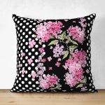 - Suet-K3963-Gorsel - Realhomes Çift Taraflı Puanlı Zeminde Çiçek Motifli Özel Tasarım Dijital Baskılı Modern Süet Yastık Kırlent Kılıfı Realhomes