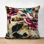 - Suet-K3964-Gorsel - Realhomes Çift Taraflı Soyut Çiçek Motifli Özel Tasarım Dijital Baskılı Modern Süet Yastık Kırlent Kılıfı Realhomes