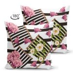 - Suet-K3966-Gorsel-1 - Realhomes Çift Taraflı Çizgili Zeminde Çiçek Desenli Özel Tasarım Dijital Baskılı Modern Süet Yastık Kırlent Kılıfı Realhomes