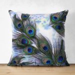 - Suet-K3970-Gorsel - Realhomes Çift Taraflı Tavus Kuşu Tüyü Desenli Özel Tasarım Dijital Baskılı Modern Süet Yastık Kırlent Kılıfı Realhomes